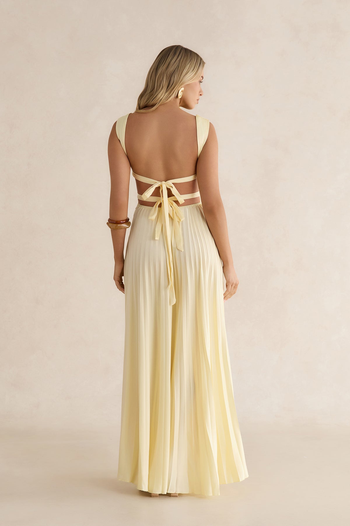 gold plisse maxi dress Song Of The Sky Yellow Satin maxi
