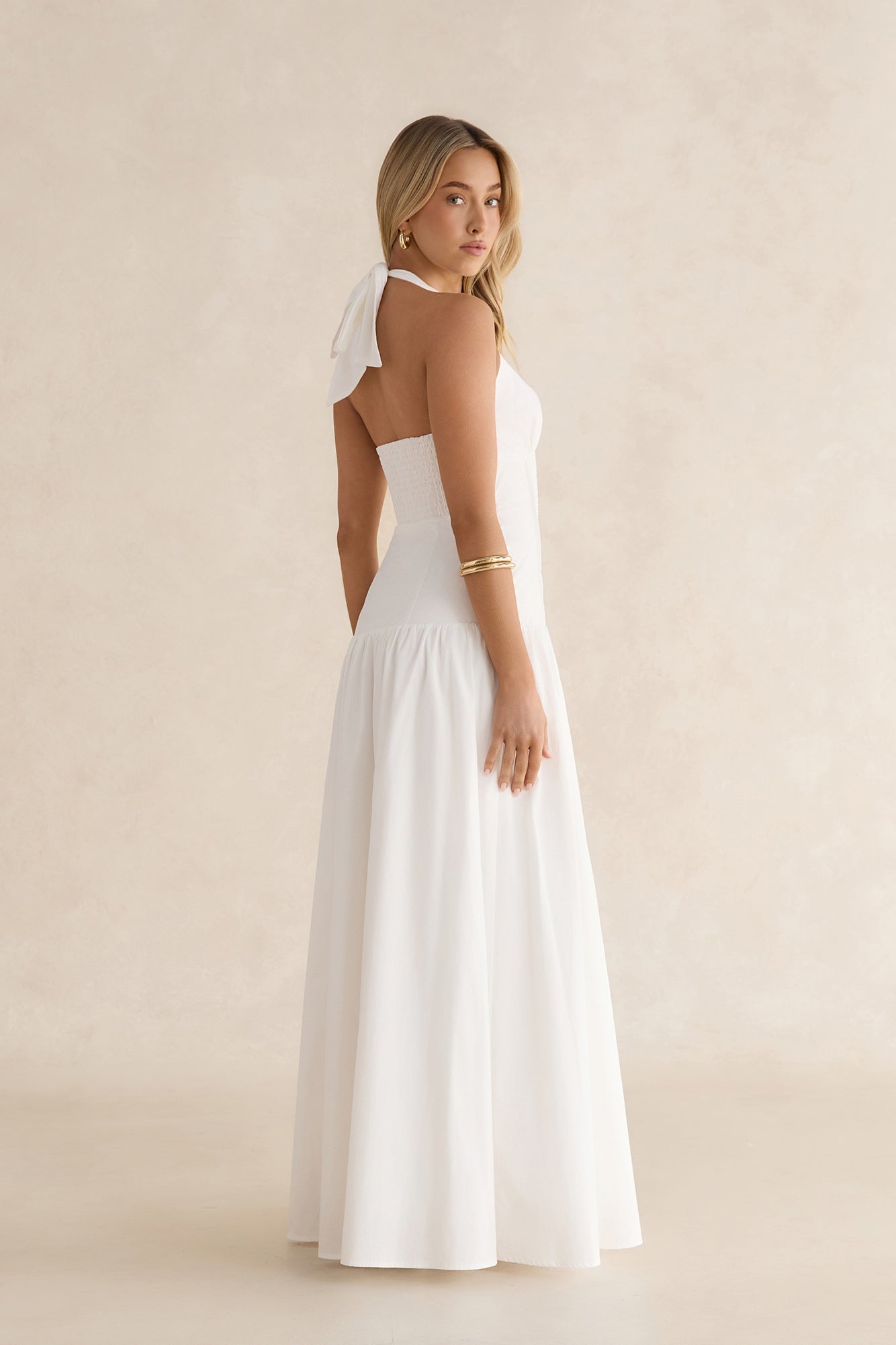 Seaside Gleam Halter Maxi Dress White