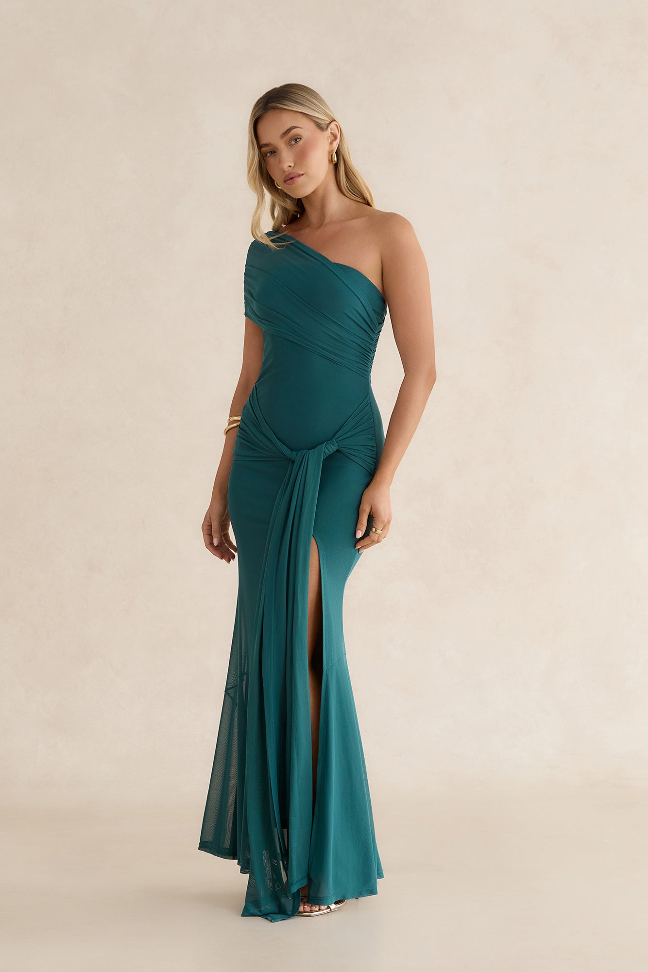 Serenade Me Draped Mesh Maxi Dress Teal