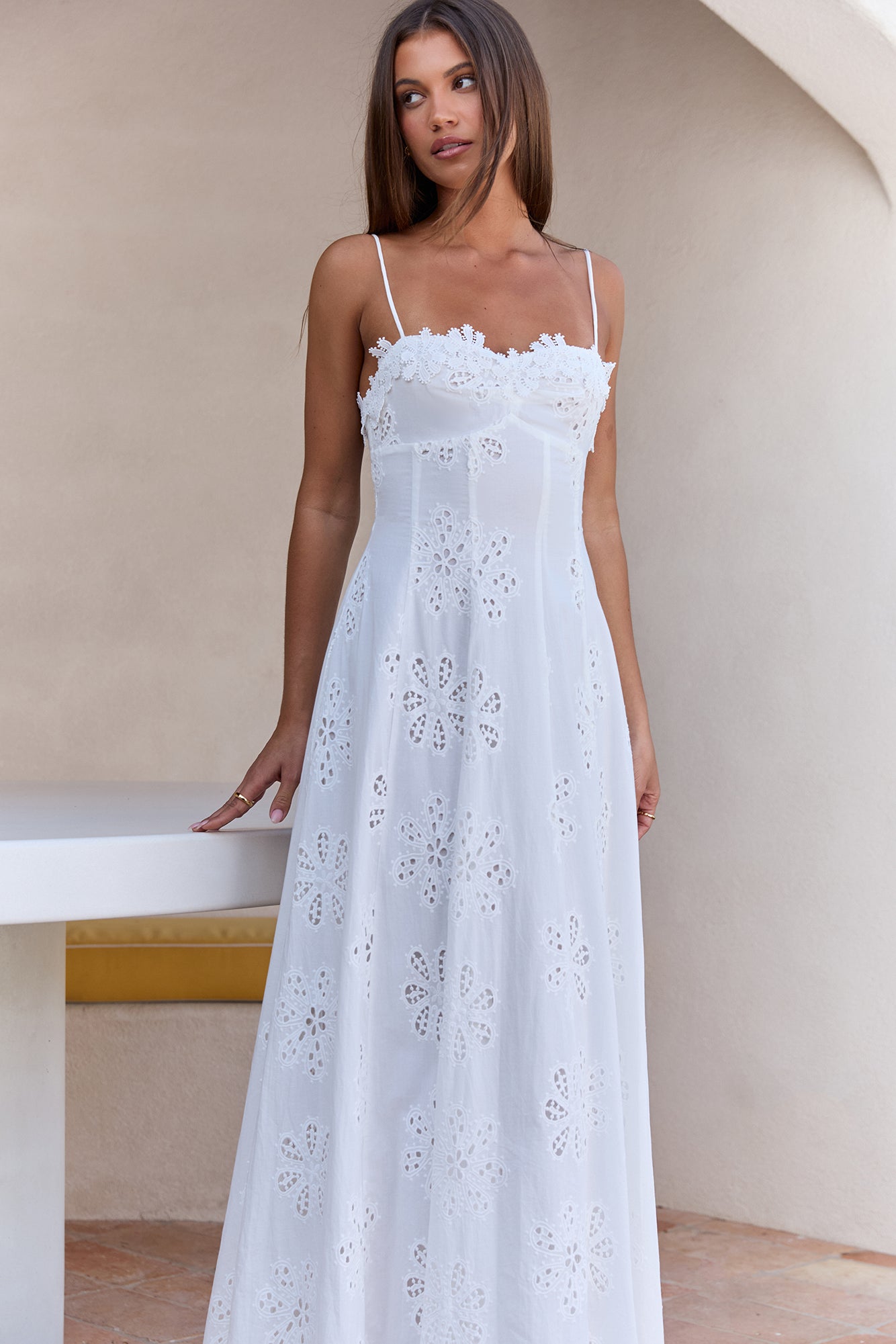Riviera Glow Embroidered Maxi Dress White