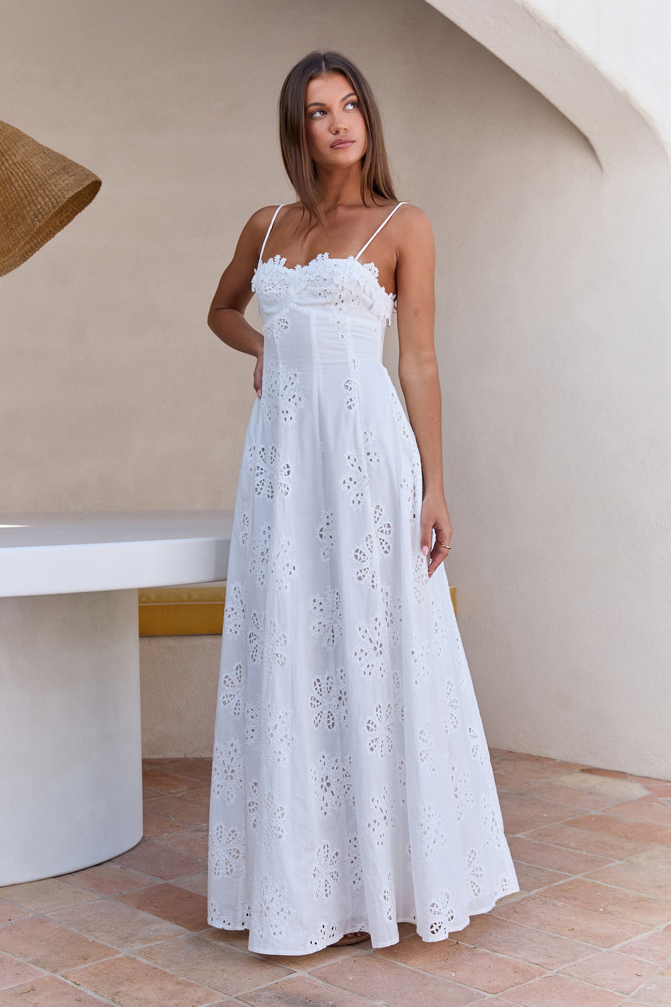 Riviera Glow Embroidered Maxi Dress White