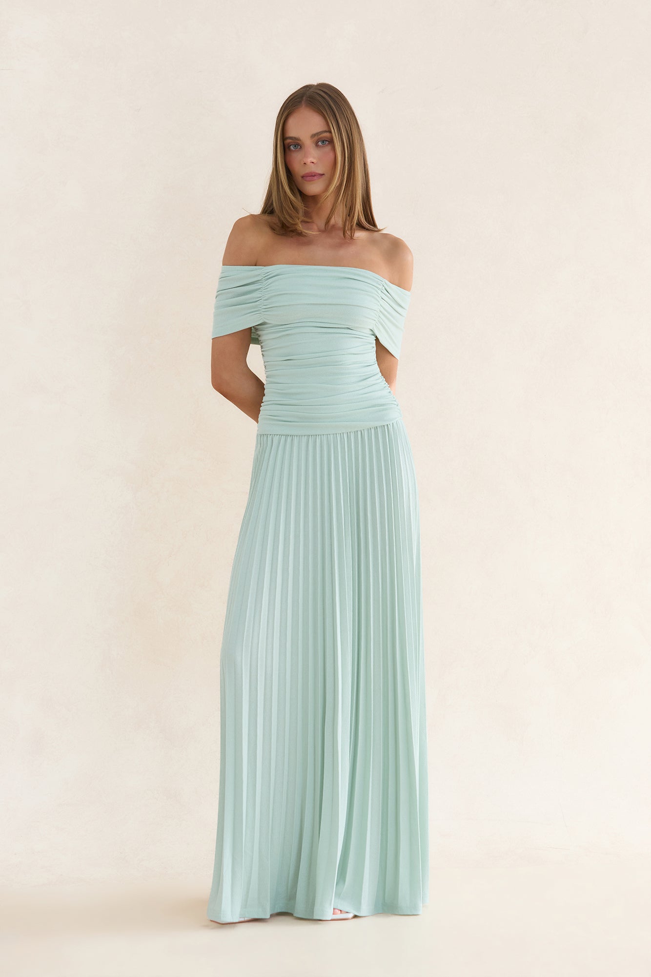 Wishes In The Wind Off Shoulder Maxi Dress Sage