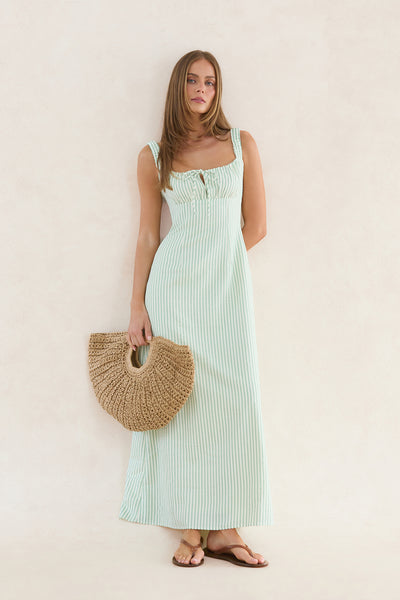 Paloma Maxi Dress Sage Stripe | Fortunate One