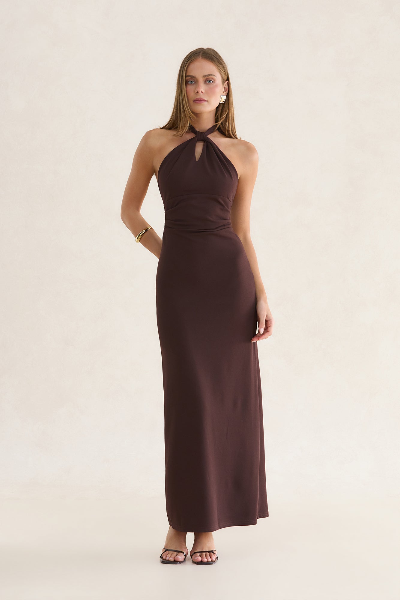 Amara Halter Maxi Dress Chocolate