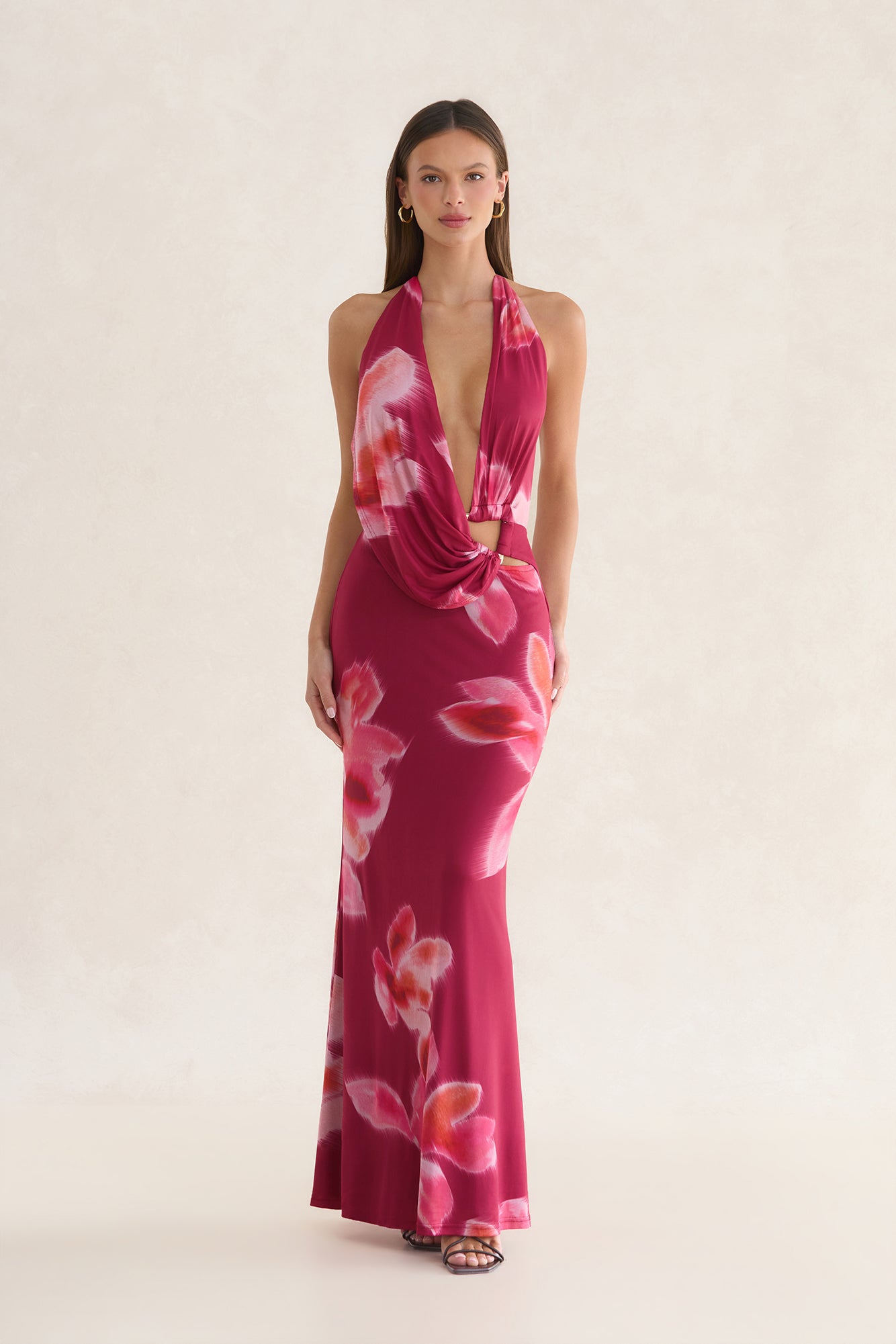Performance Look Halter Maxi Dress Floral