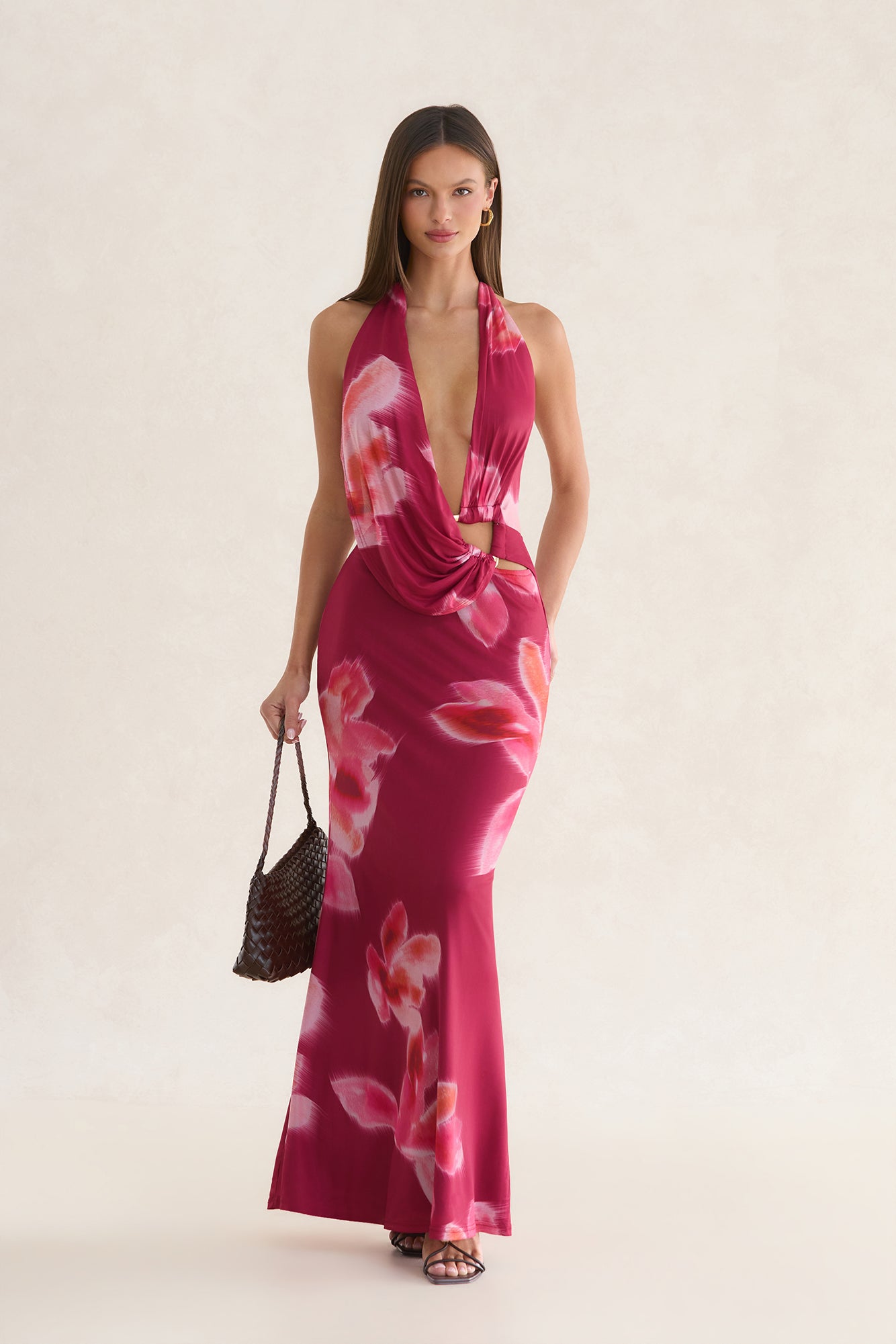 Performance Look Halter Maxi Dress Floral