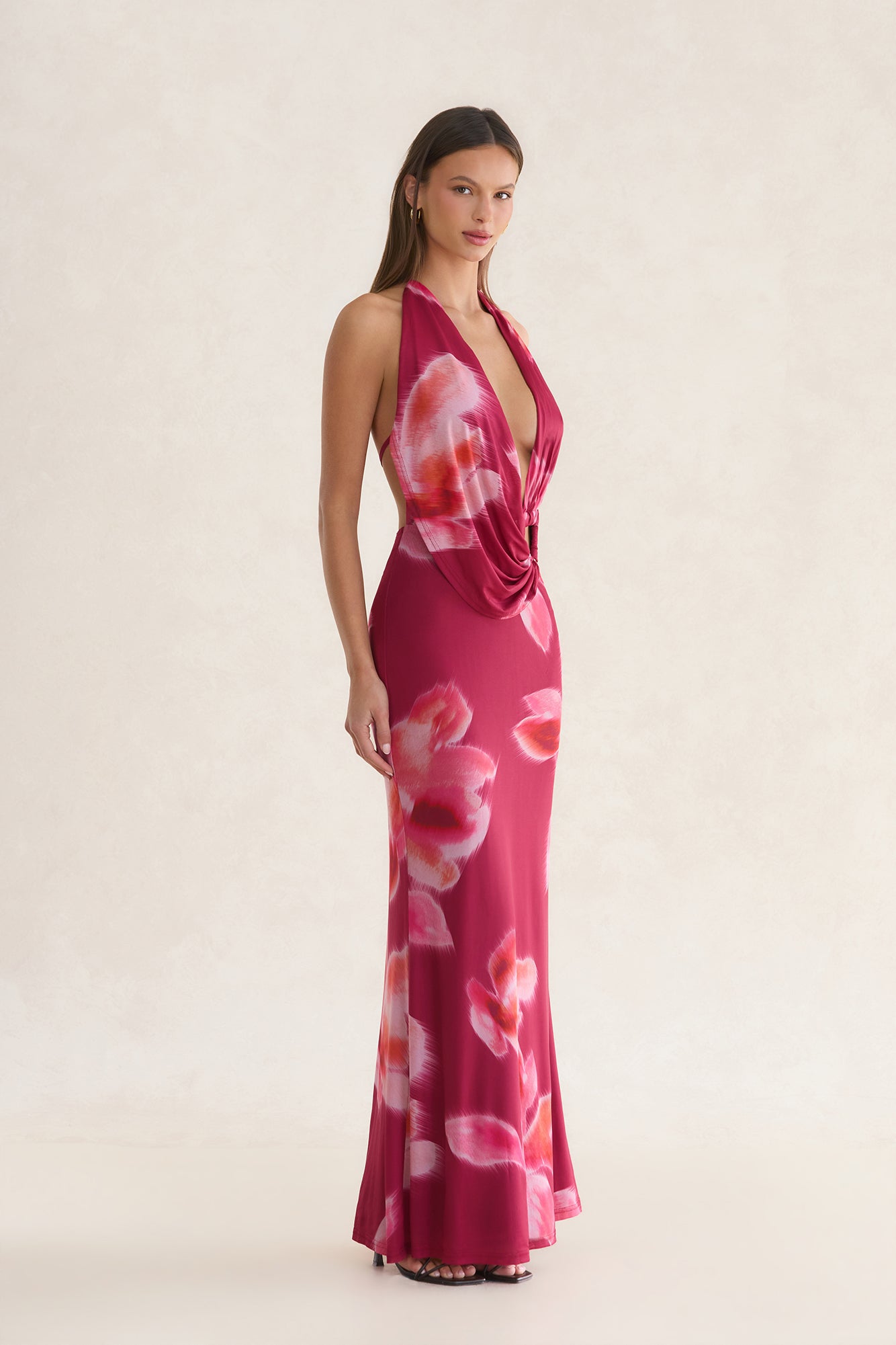 Performance Look Halter Maxi Dress Floral