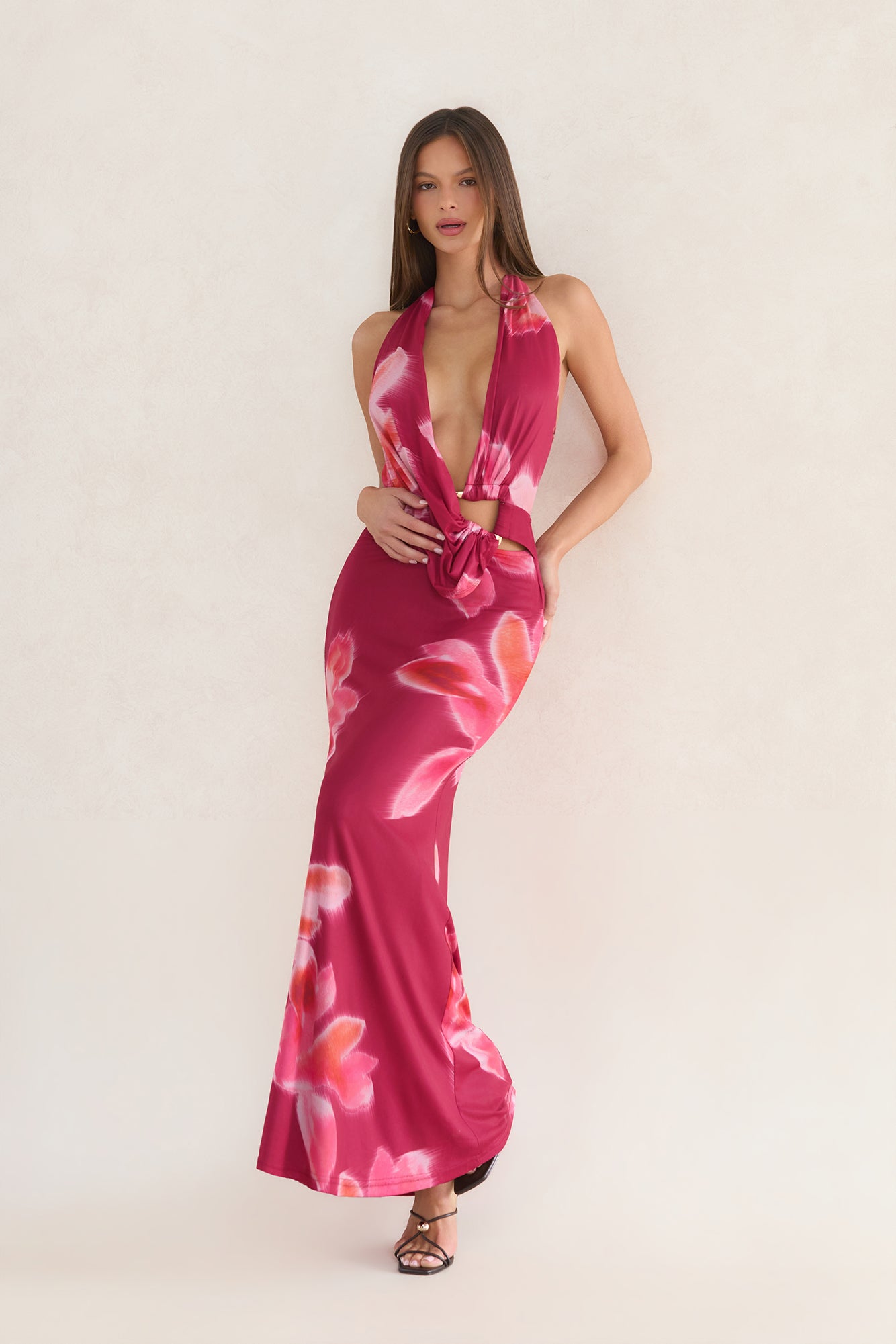 Performance Look Halter Maxi Dress Floral