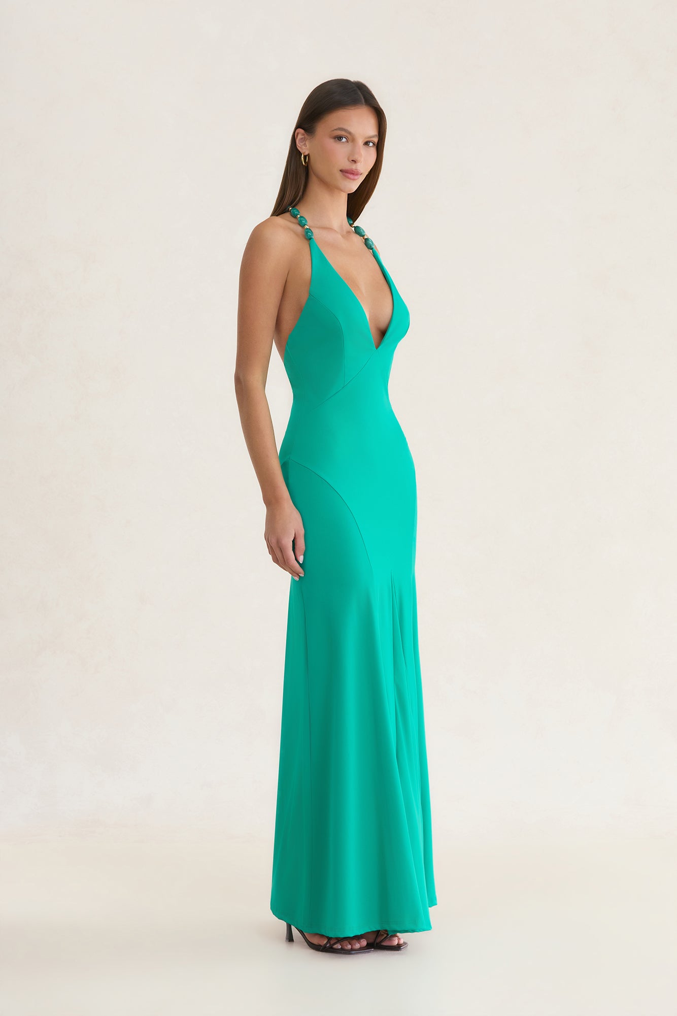Gilded Radiance Beaded Back Maxi Dress Green