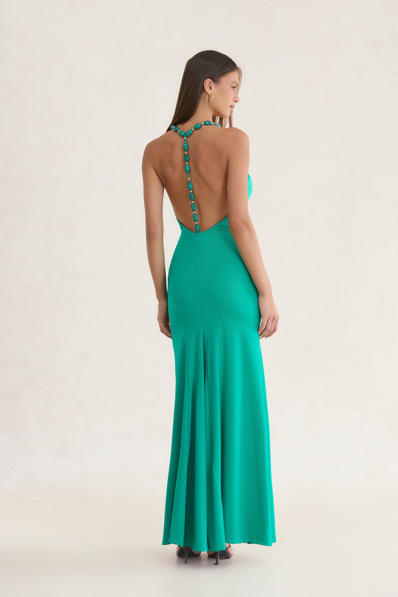 Gilded Radiance Beaded Back Maxi Dress Green