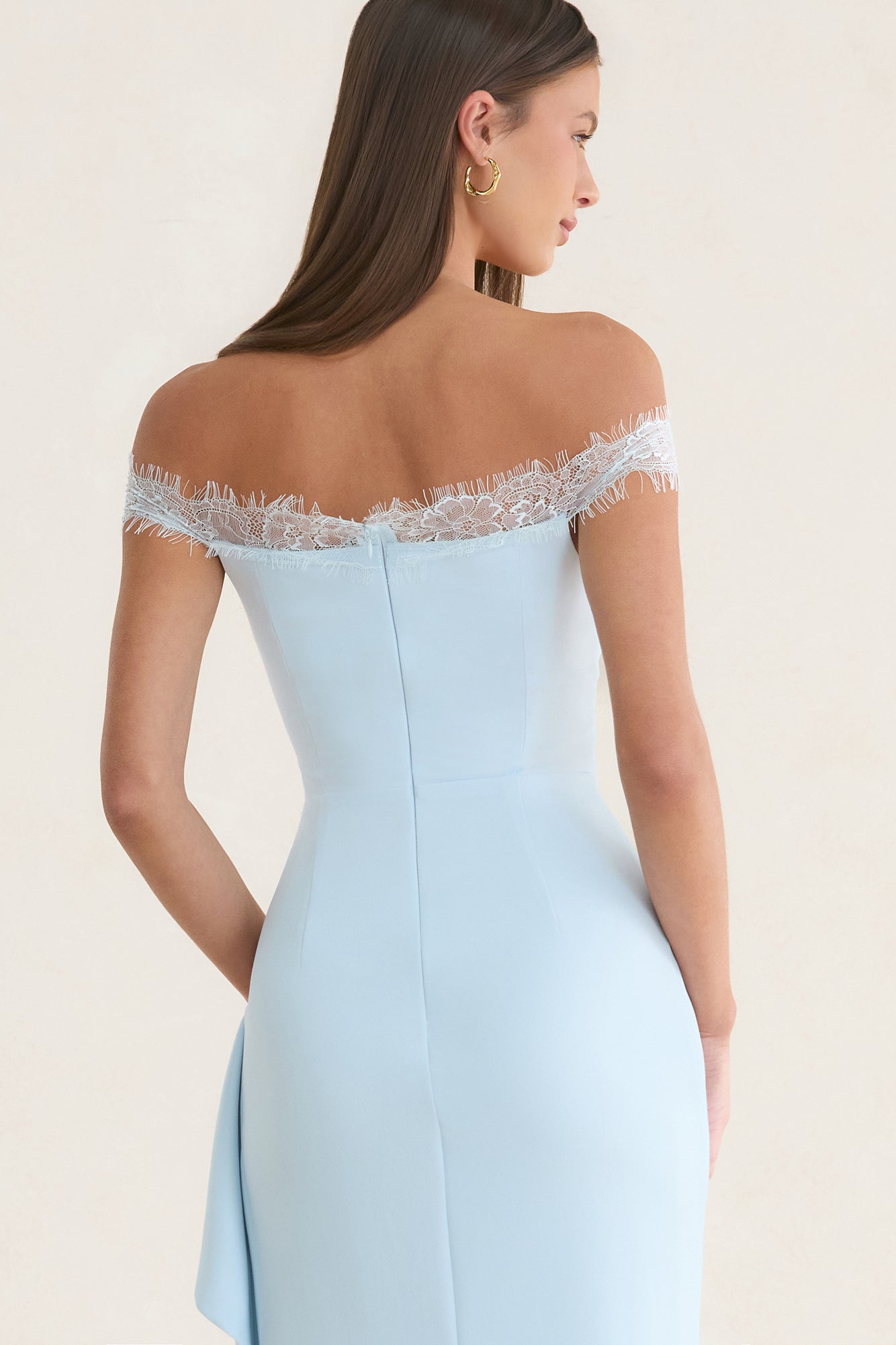 Ethereal Lace Off Shoulder Maxi Dress Light Blue