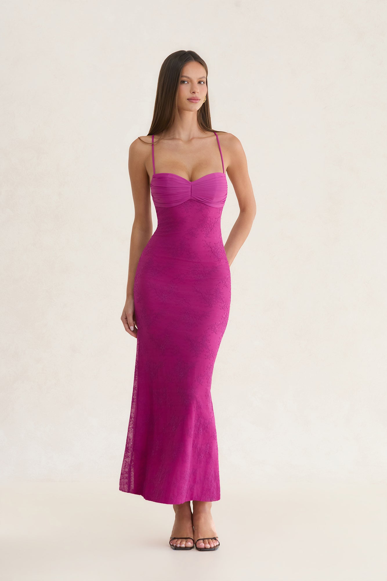Counting The Seconds Lace Mesh Maxi Dress Plum