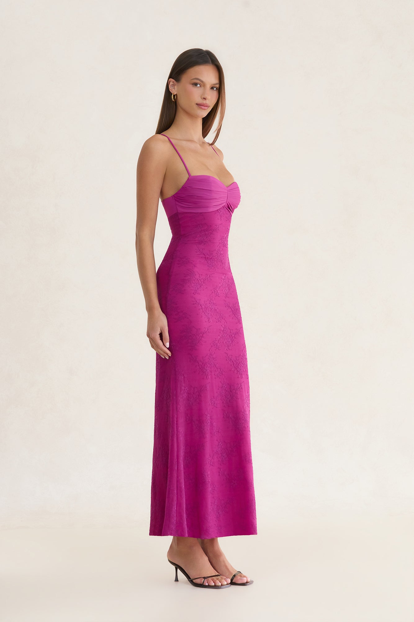Counting The Seconds Lace Mesh Maxi Dress Plum