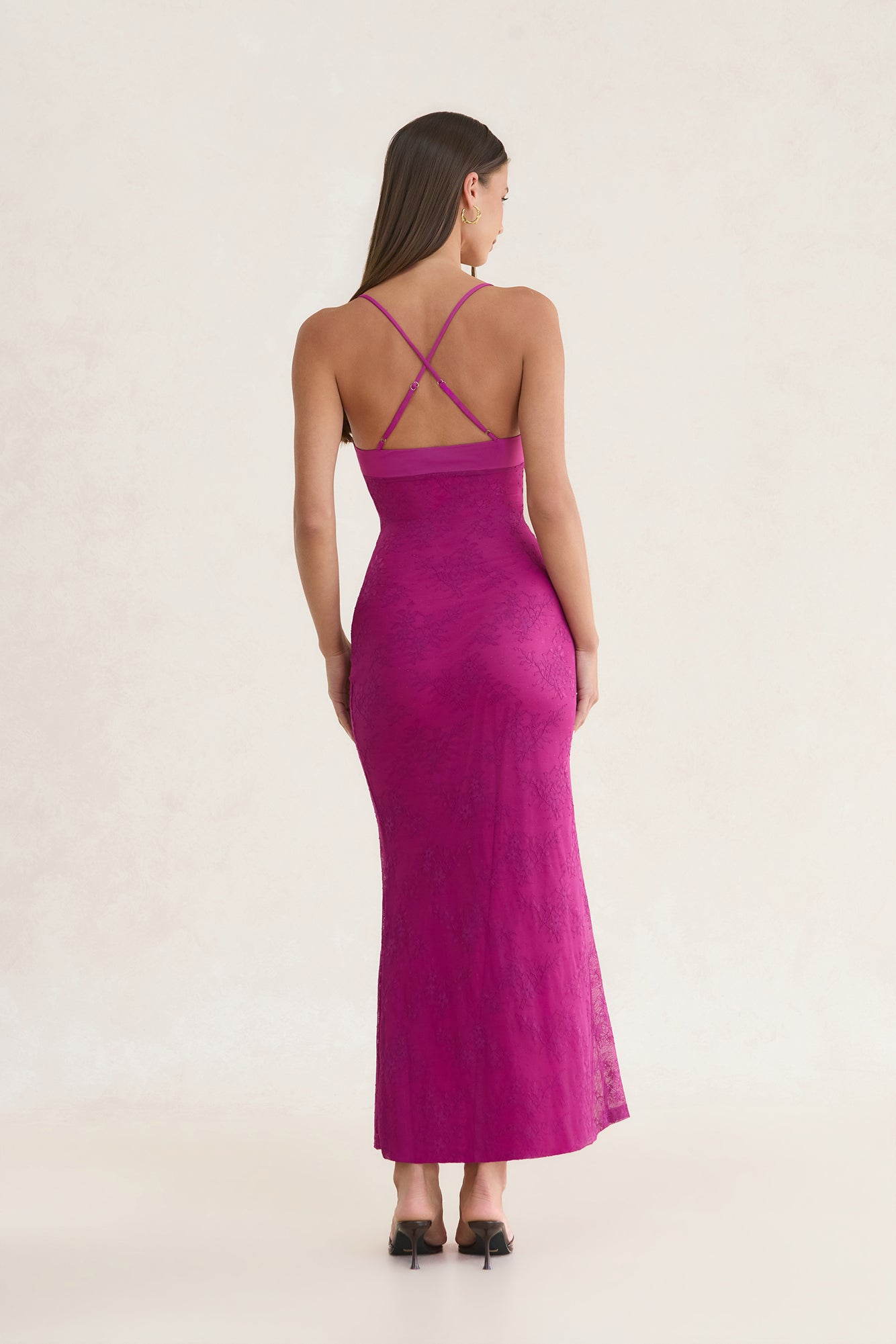 Counting The Seconds Lace Mesh Maxi Dress Plum