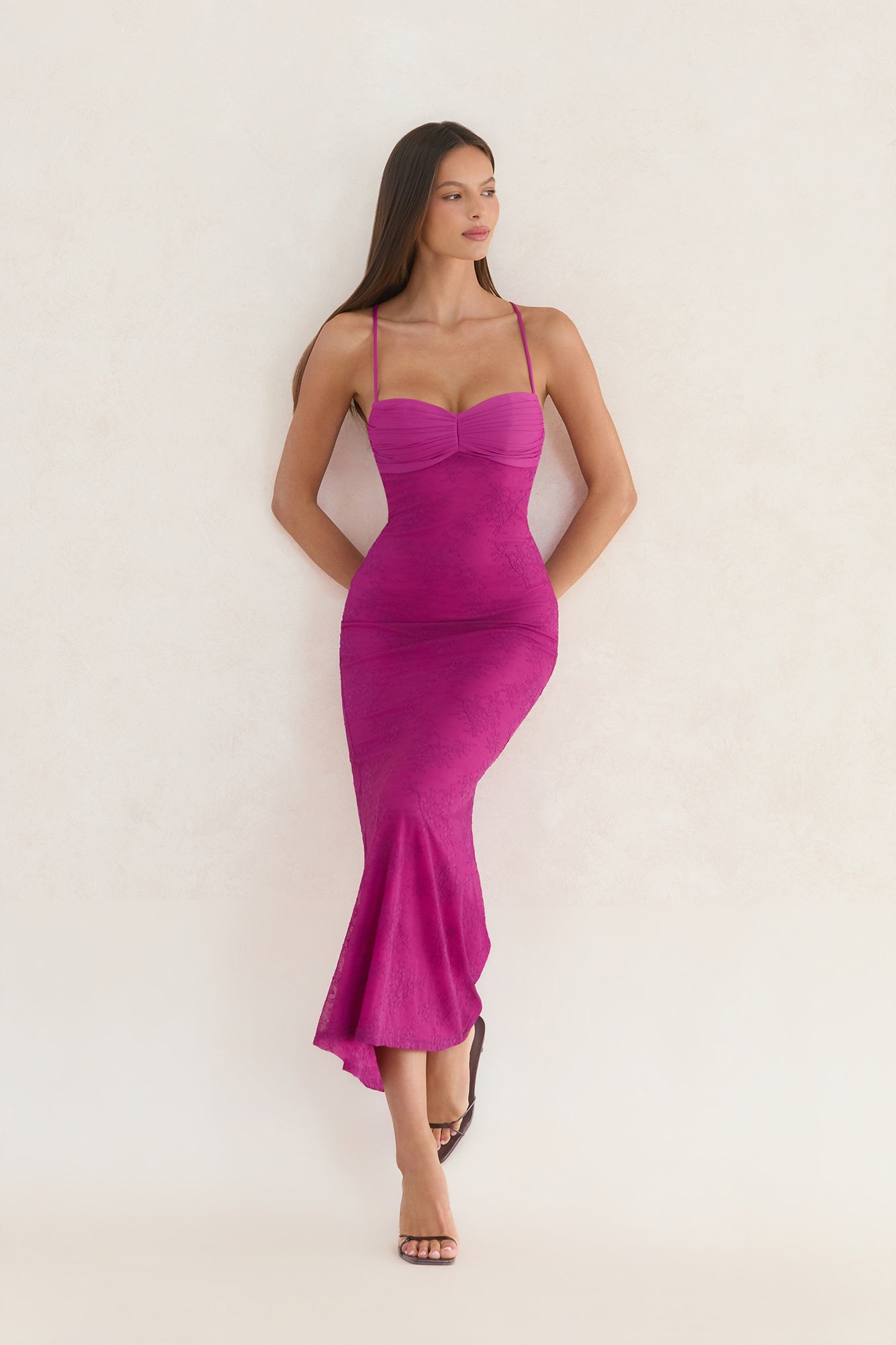 Counting The Seconds Lace Mesh Maxi Dress Plum