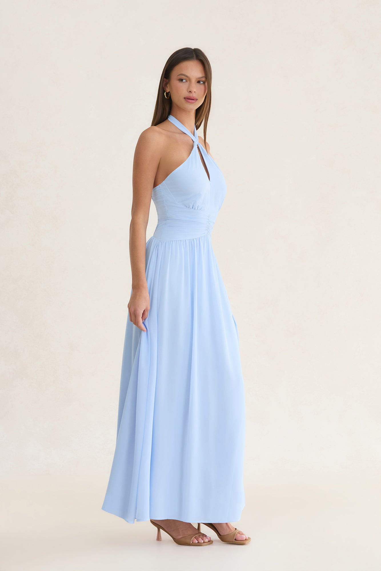 Velvet Earth Halter Maxi Dress Blue