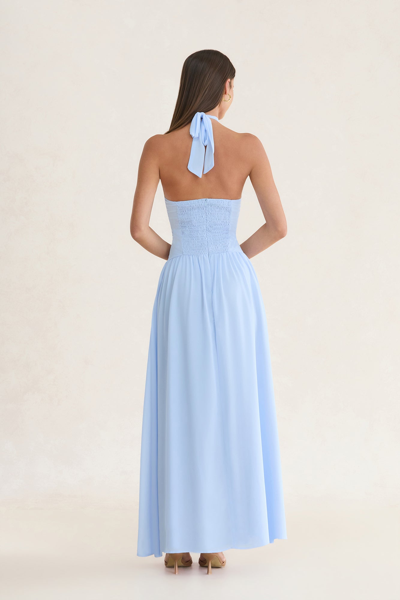 Velvet Earth Halter Maxi Dress Blue