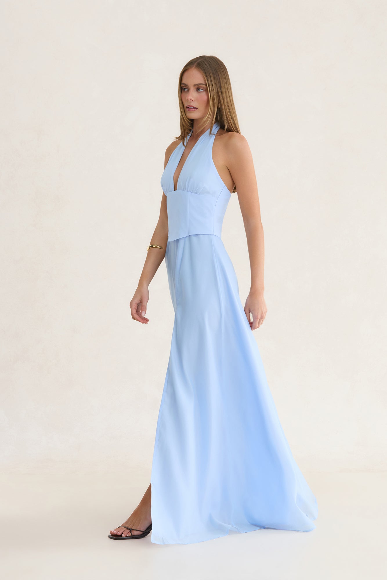 Whispering Horizon Halter Maxi Dress Blue