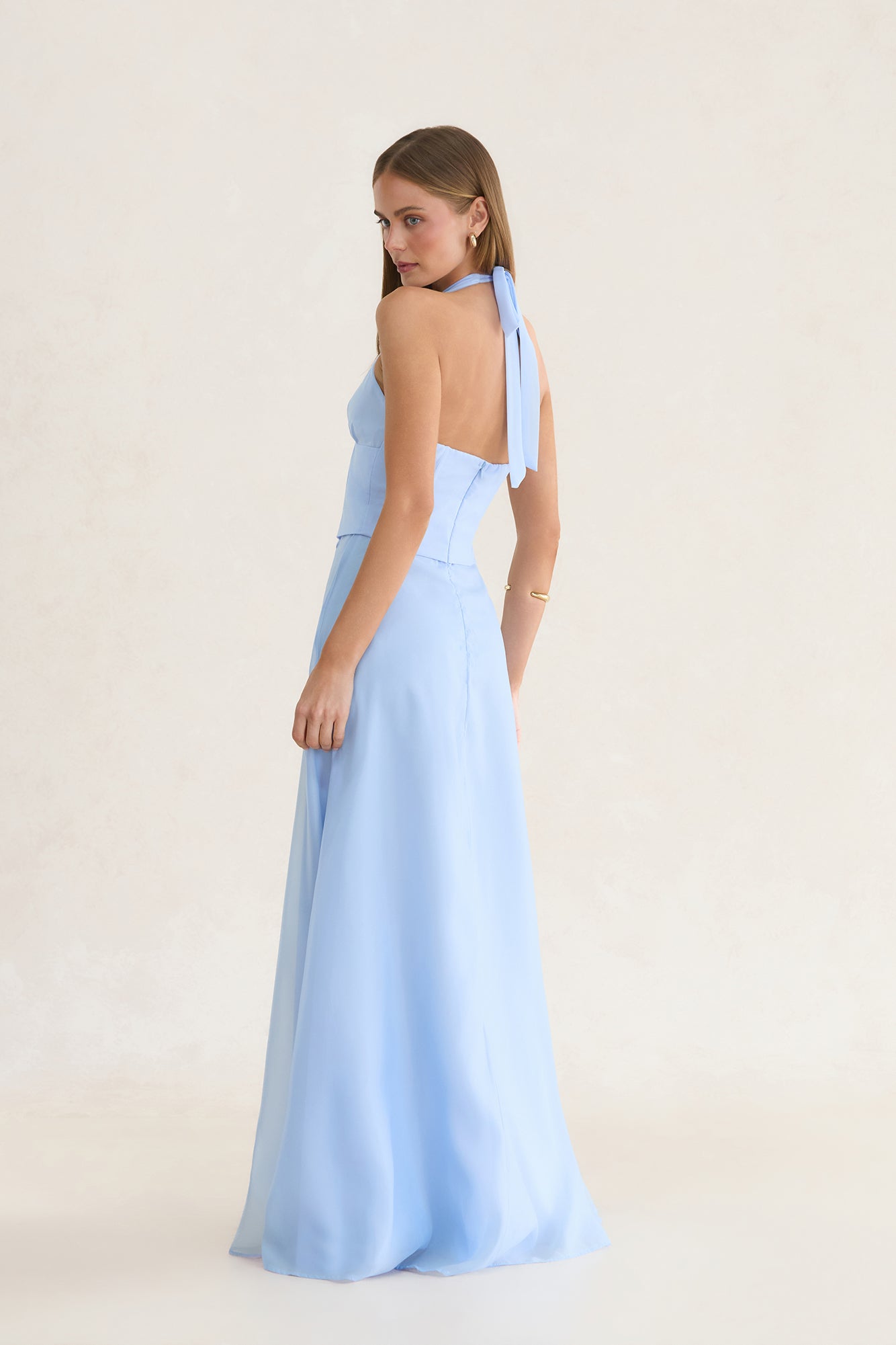 Whispering Horizon Halter Maxi Dress Blue