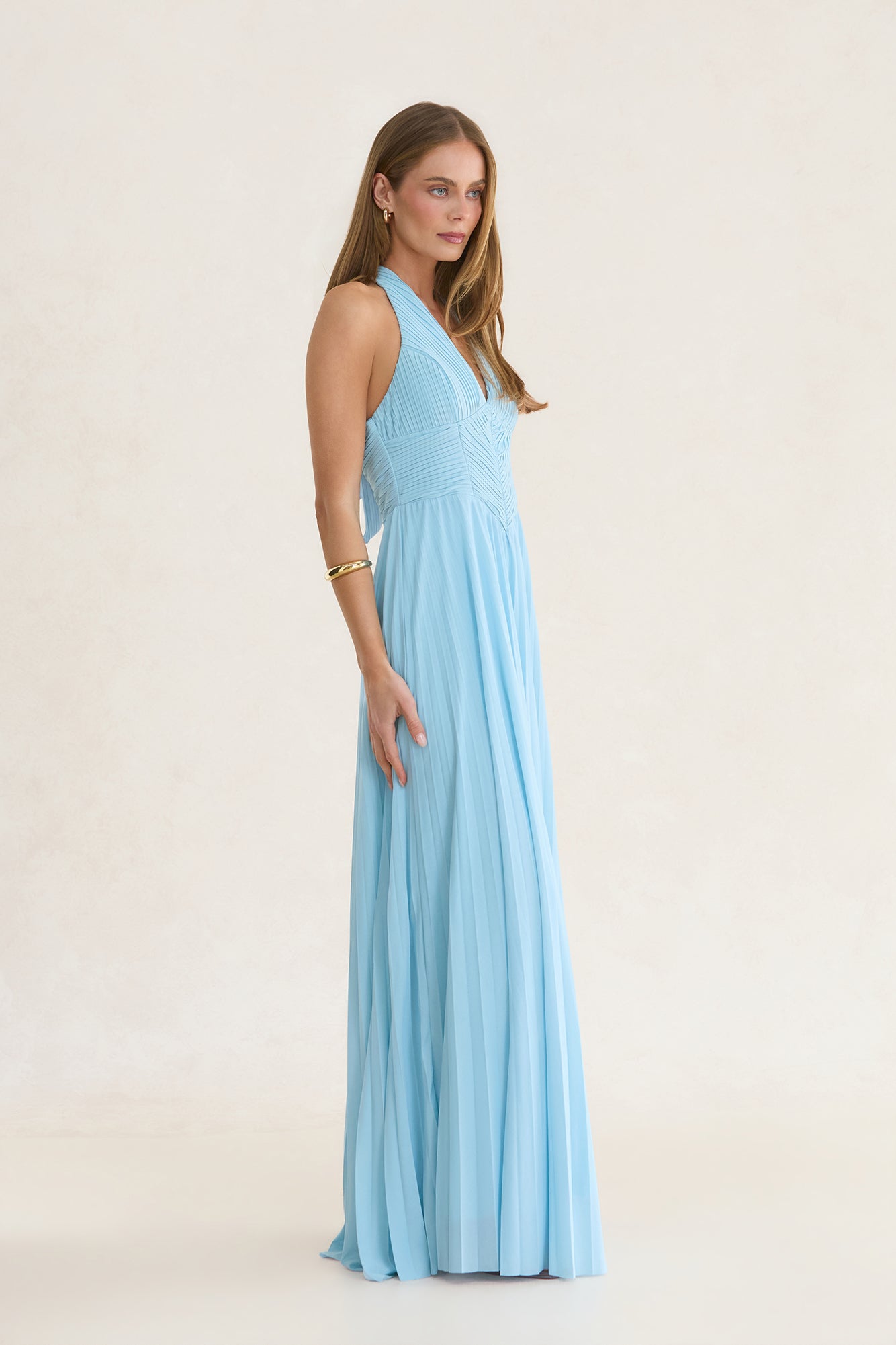 Morning Mist Halter Maxi Dress Blue