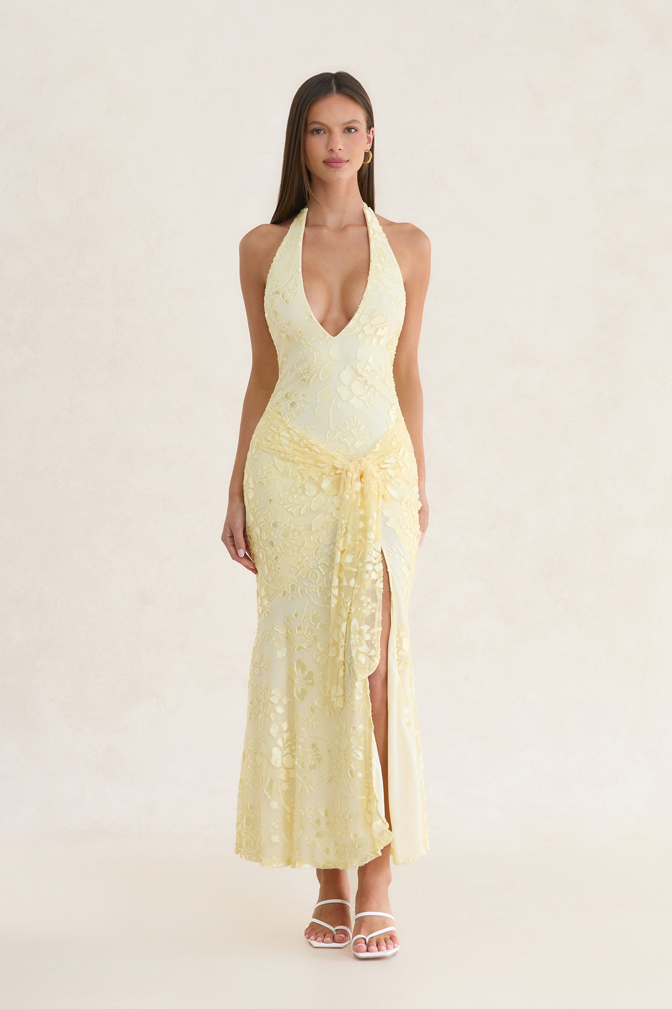 Lumiere Tie Halter Maxi Dress Lemon