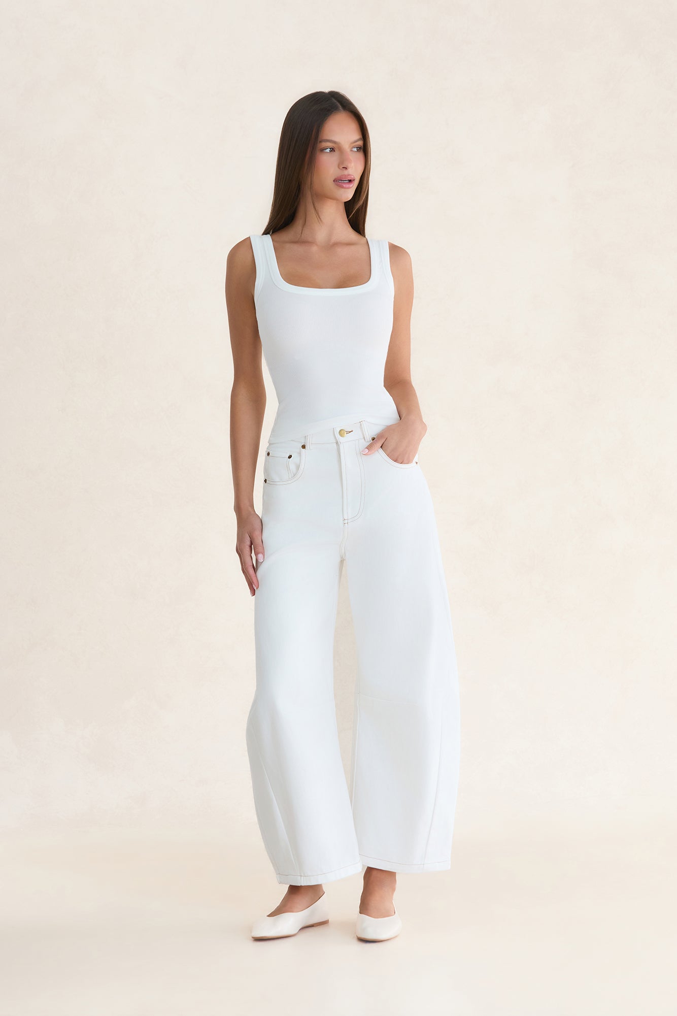 BASE Luxe Rib Thick Strap Tank Top Ivory