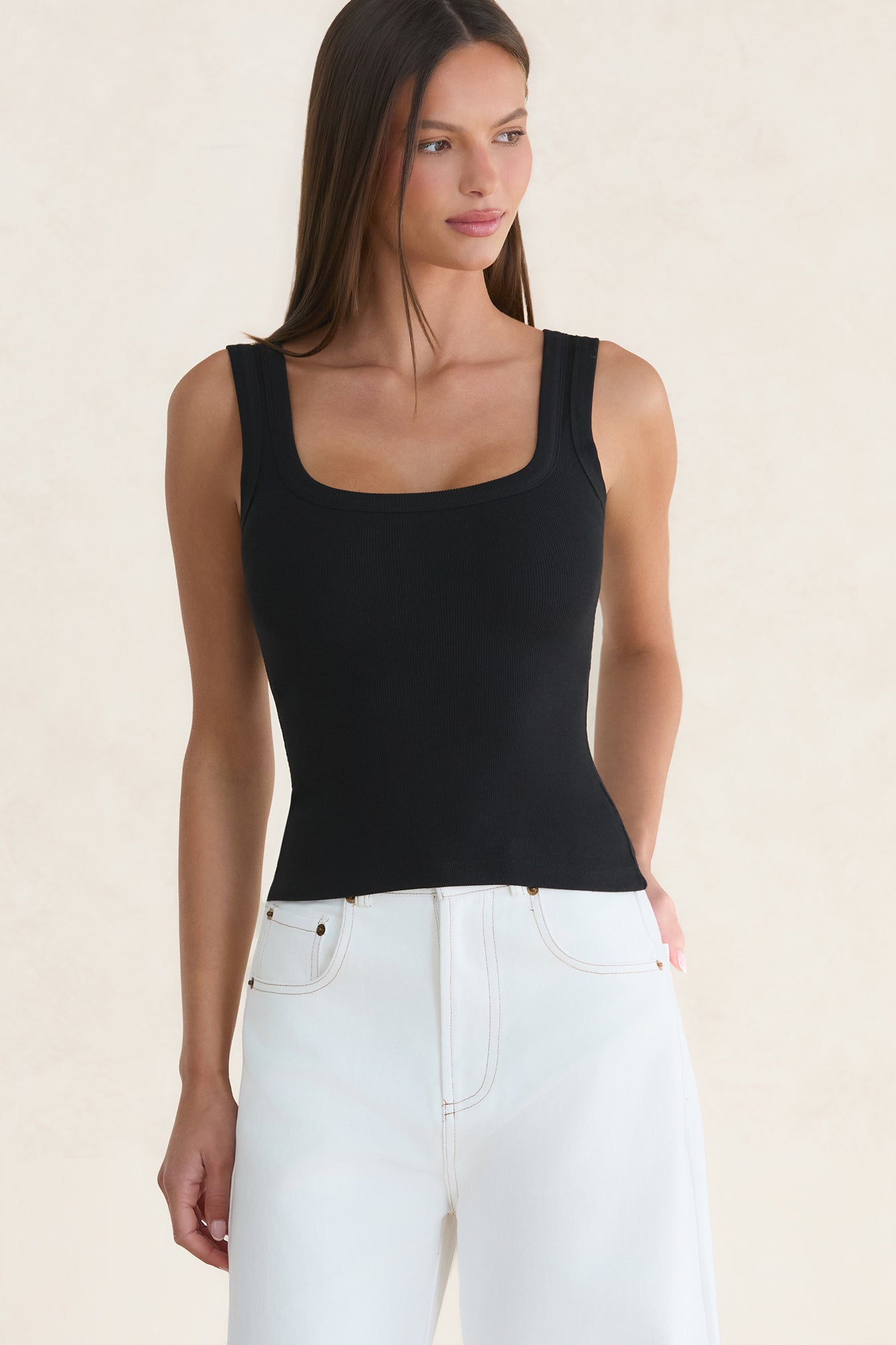 BASE Luxe Rib Thick Strap Tank Top Black