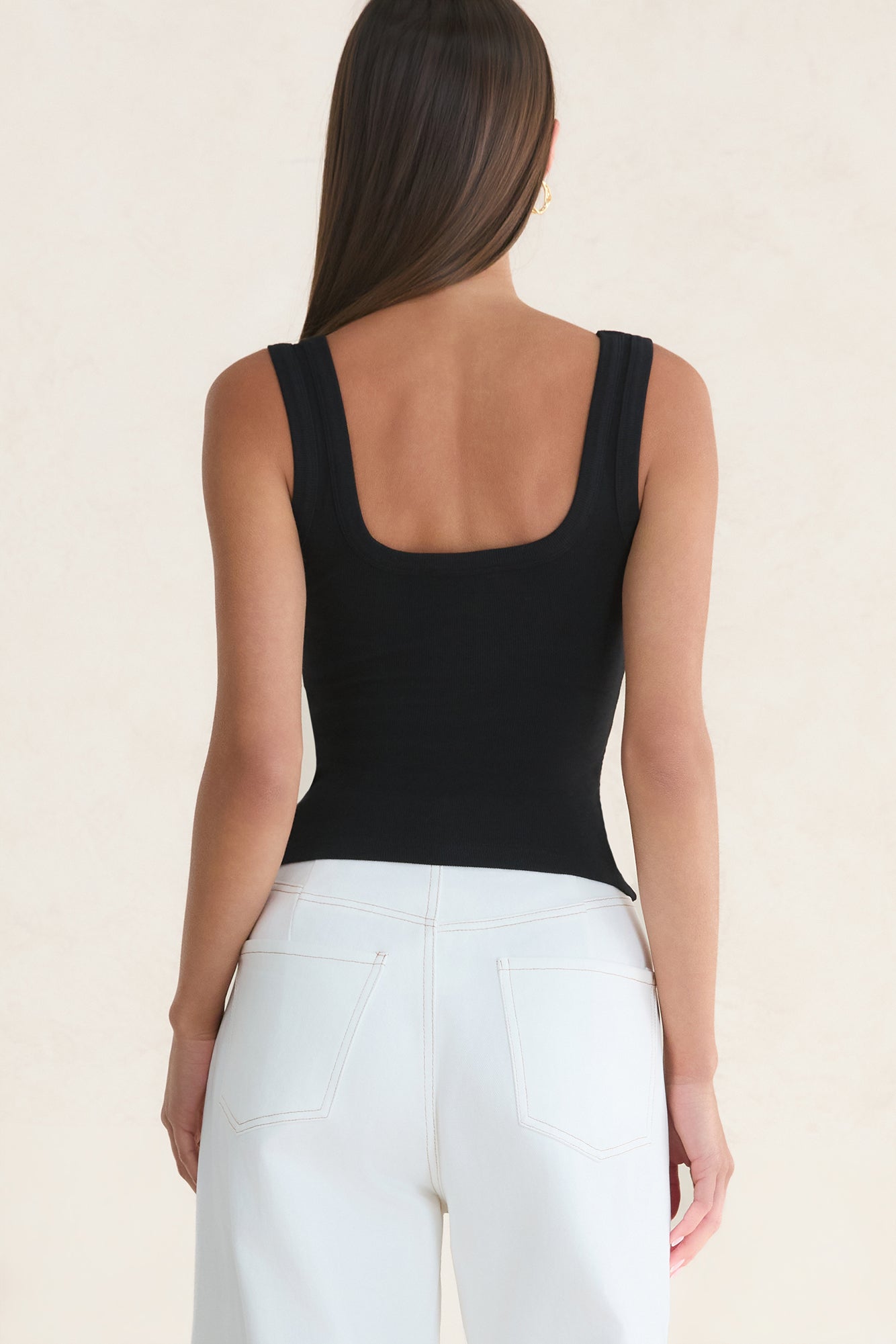 BASE Luxe Rib Thick Strap Tank Top Black