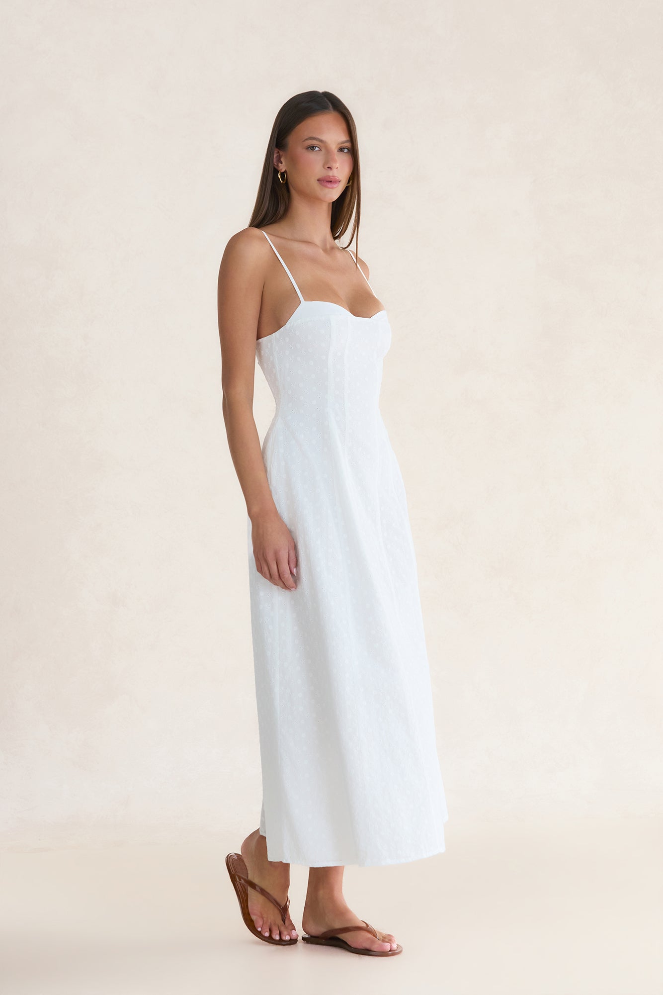 Rhode Island Embroidered Midi Dress White