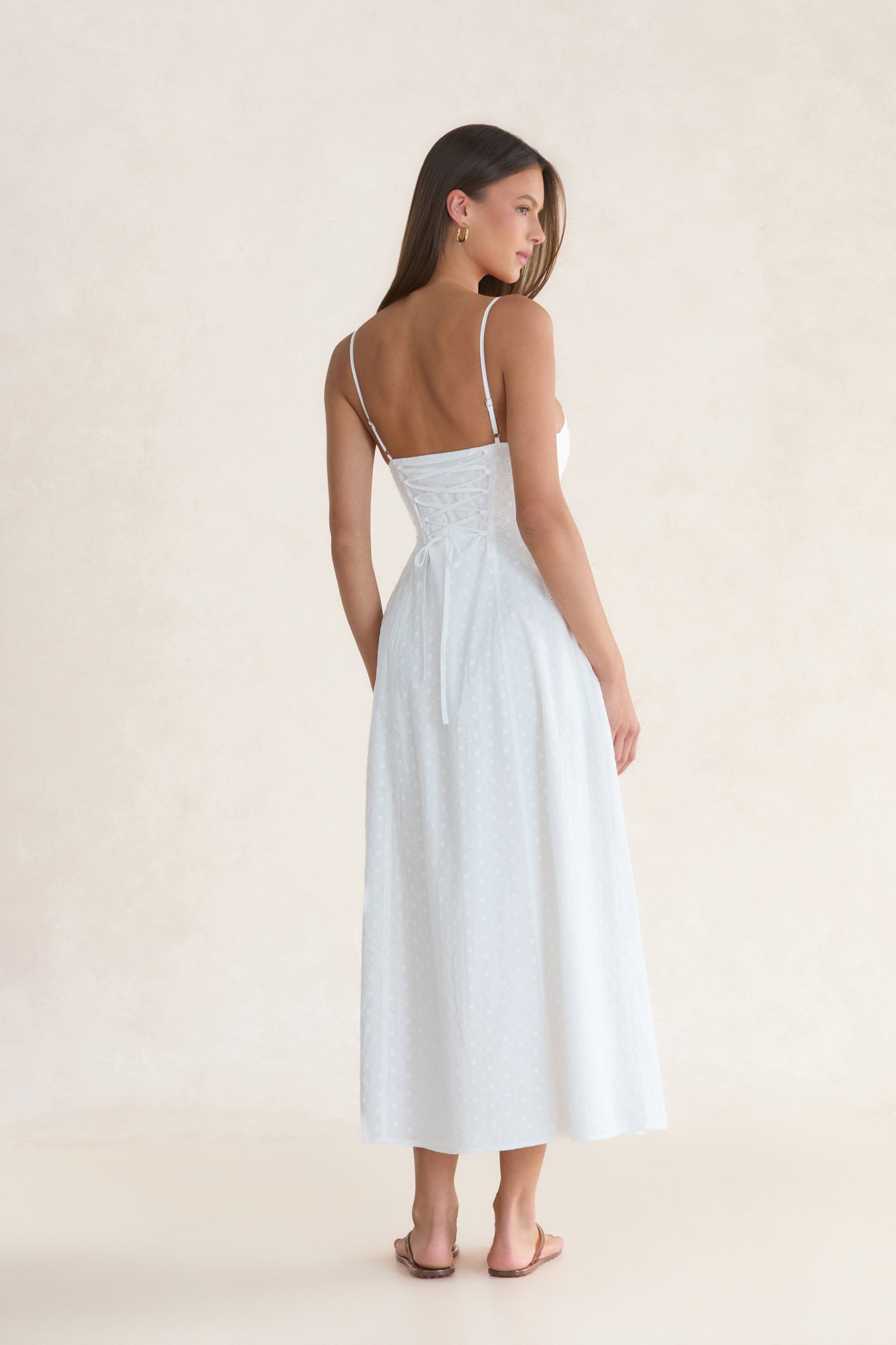 Rhode Island Embroidered Midi Dress White