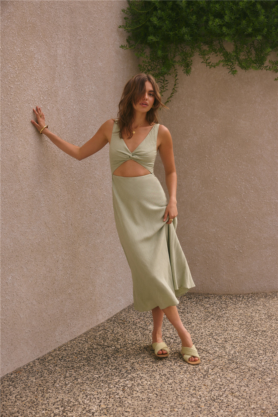 chinese dress ladies Soft Silhouette Maxi Dress Sage