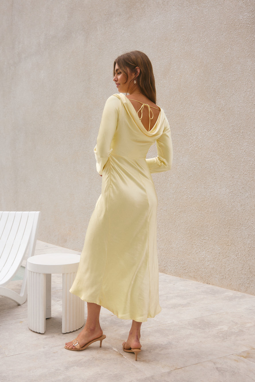 yellow butter satin dress YVETTE BUTTER YELLOW MAXI DRESS | CULT MIA