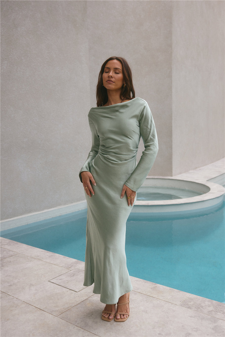 Forget Me Not Satin Maxi Dress Sage | Fortunate One Forget Me Not Satin Maxi Dress Sage | Fortunate One