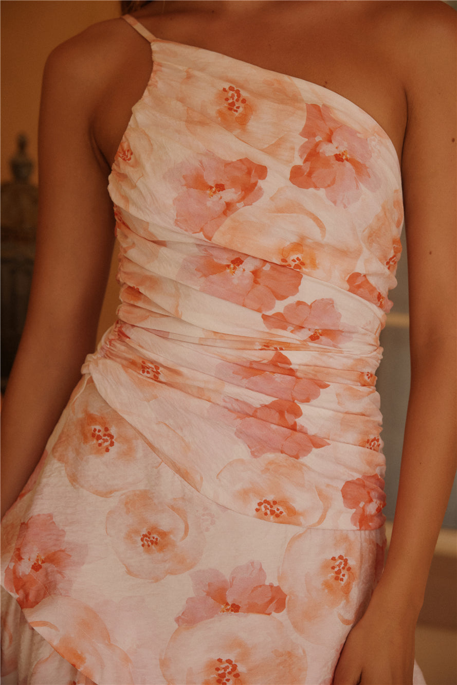 lush pink floral dress Lush Garden Floral Chiffon Open-Back Maxi Dress Off White & Pink / M