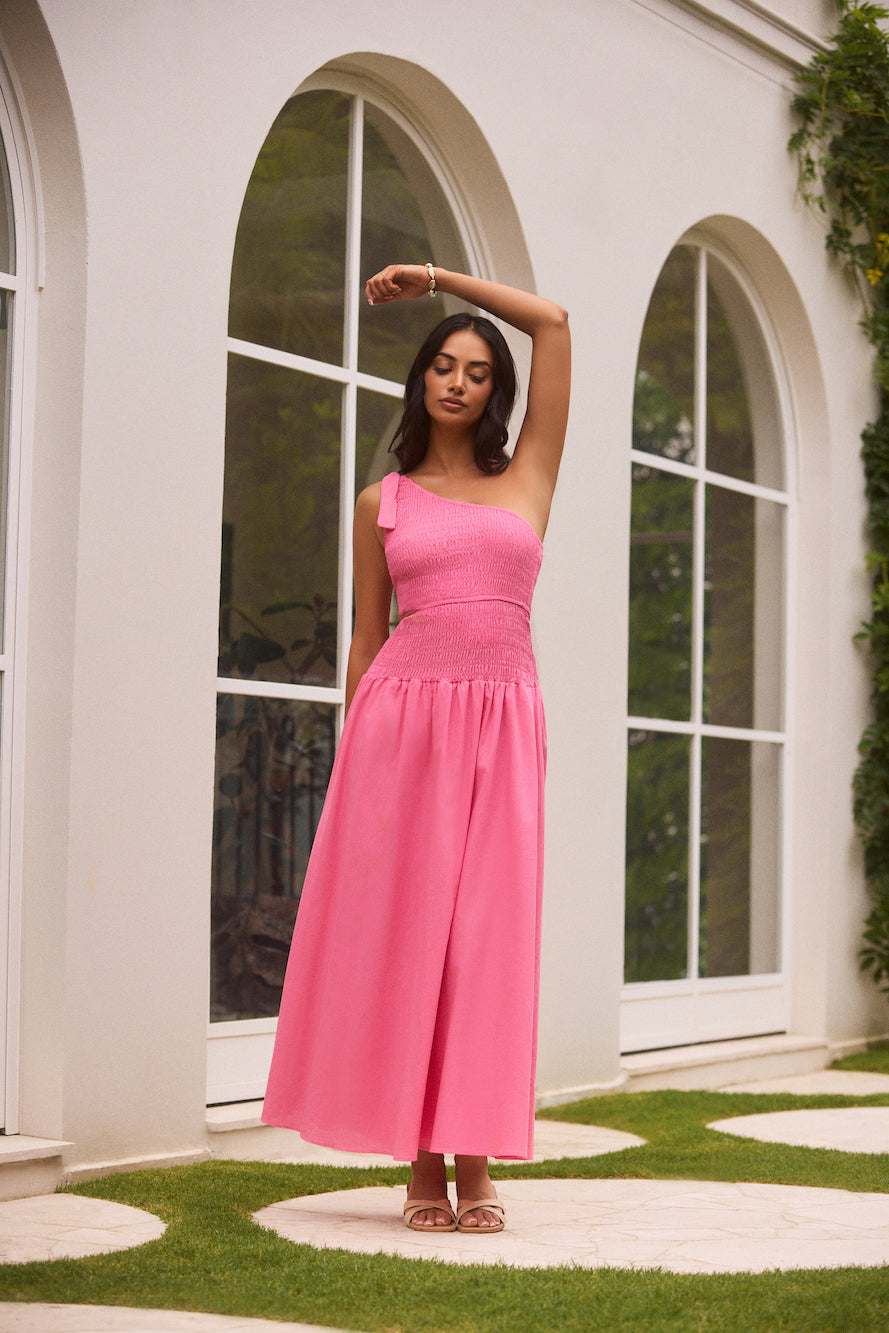 chinese dress ladies Pink Velvet One Shoulder Maxi Dress – Peacocks & Pearls Lexington main image 0