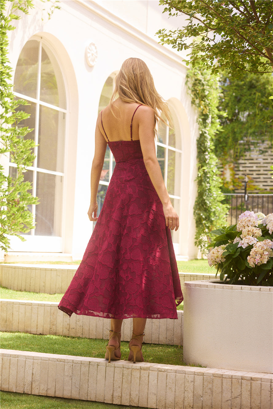 maroon midi dress Burgundy Mock Neck - Midi Dresses structured boning * Occasions Fortunate One | Midnight Drinks