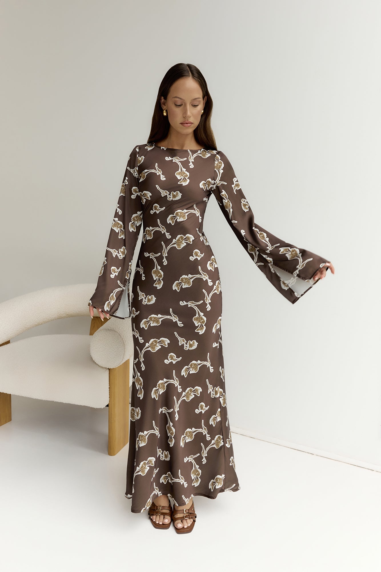Angeline Long Sleeved Maxi Dress Brown | Fortunate One Angeline Long Sleeved Maxi Dress Brown | Fortunate One