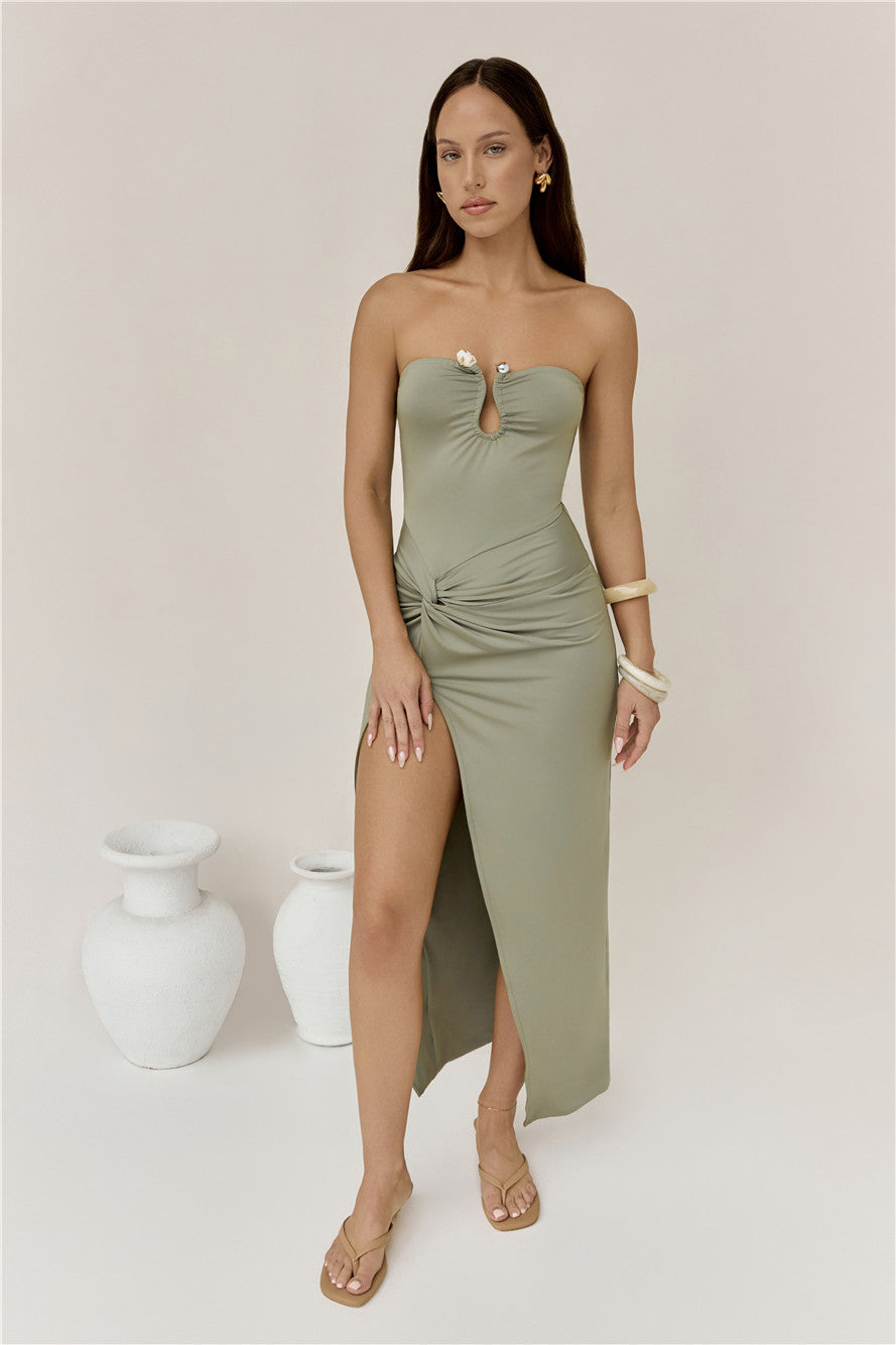 olive strapless midi dress Heading Out Strapless Midi Dress Olive Size M