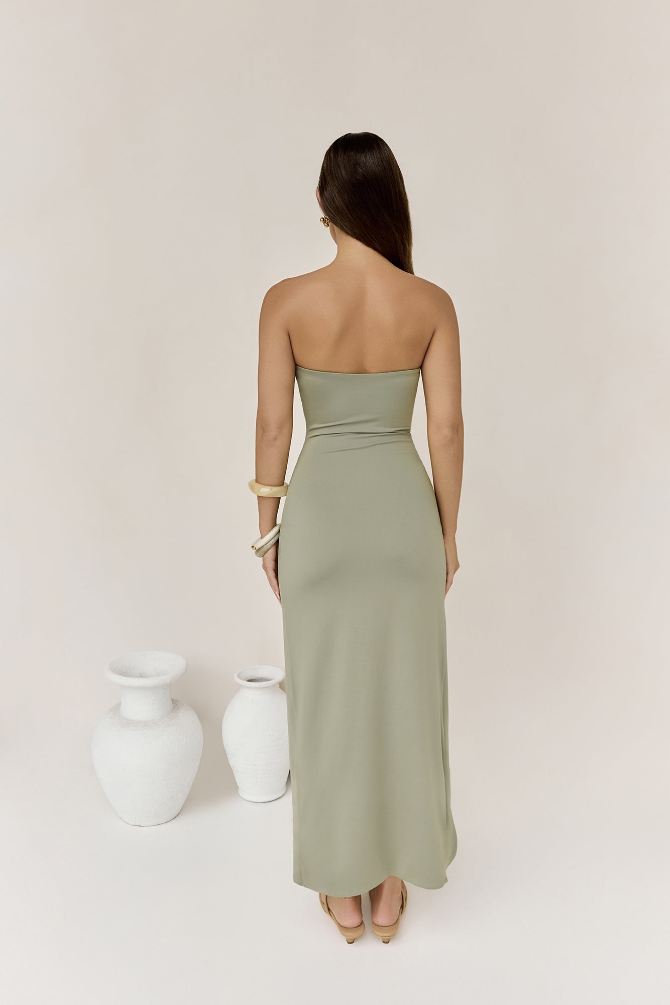 Heading Out Strapless Midi Dress Olive | Fortunate One Heading Out Strapless Midi Dress Olive | Fortunate One