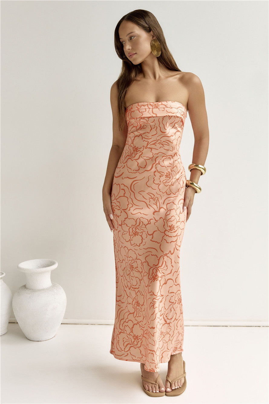 strapless orange maxi dress Wicked Games Pleated consider sizing up for fuller bust Vestido Maxi Rayna Tube -