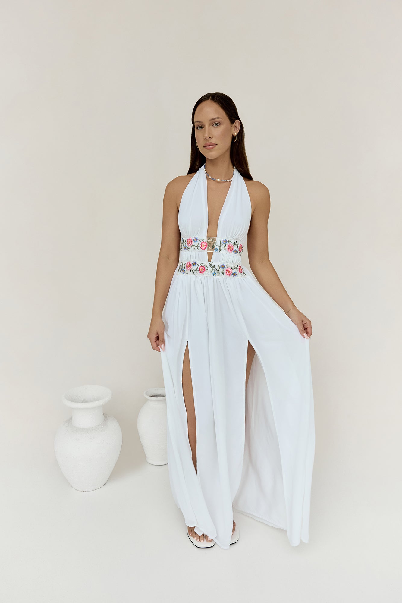 Maldives Garden Halter Maxi Dress White | Fortunate One Maldives Garden Halter Maxi Dress White | Fortunate One
