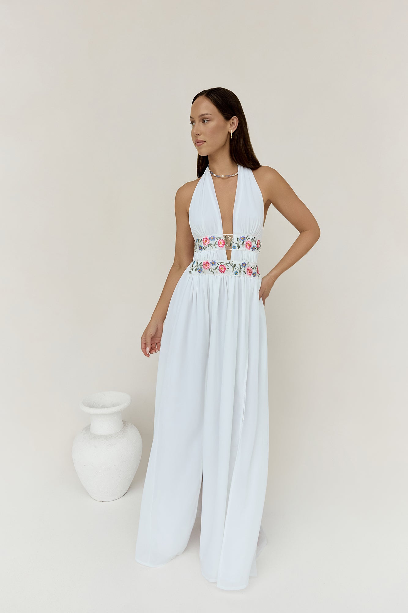 Maldives Garden Halter Maxi Dress White Maldives Garden Halter Maxi Dress White