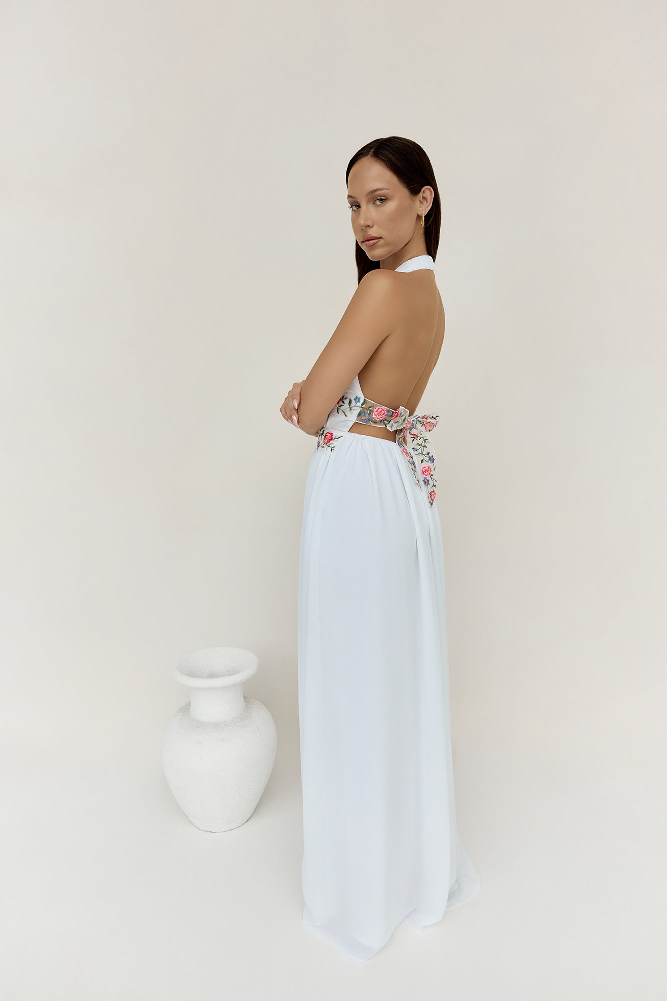 Maldives Garden Halter Maxi Dress White Maldives Garden Halter Maxi Dress White