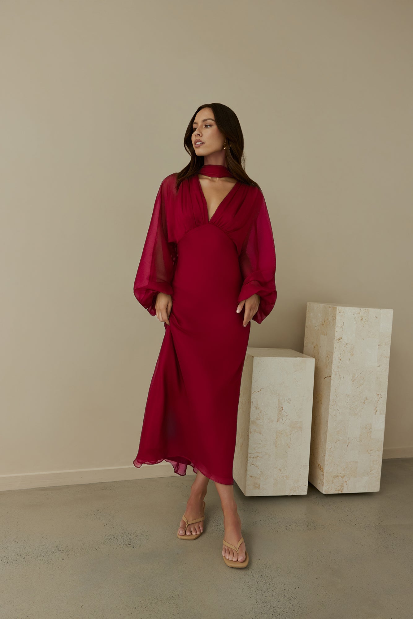 Our Nostalgia Long Sleeve Maxi Dress Burgundy Size XS Our Nostalgia Long Sleeve Maxi Dress Burgundy Size XS
