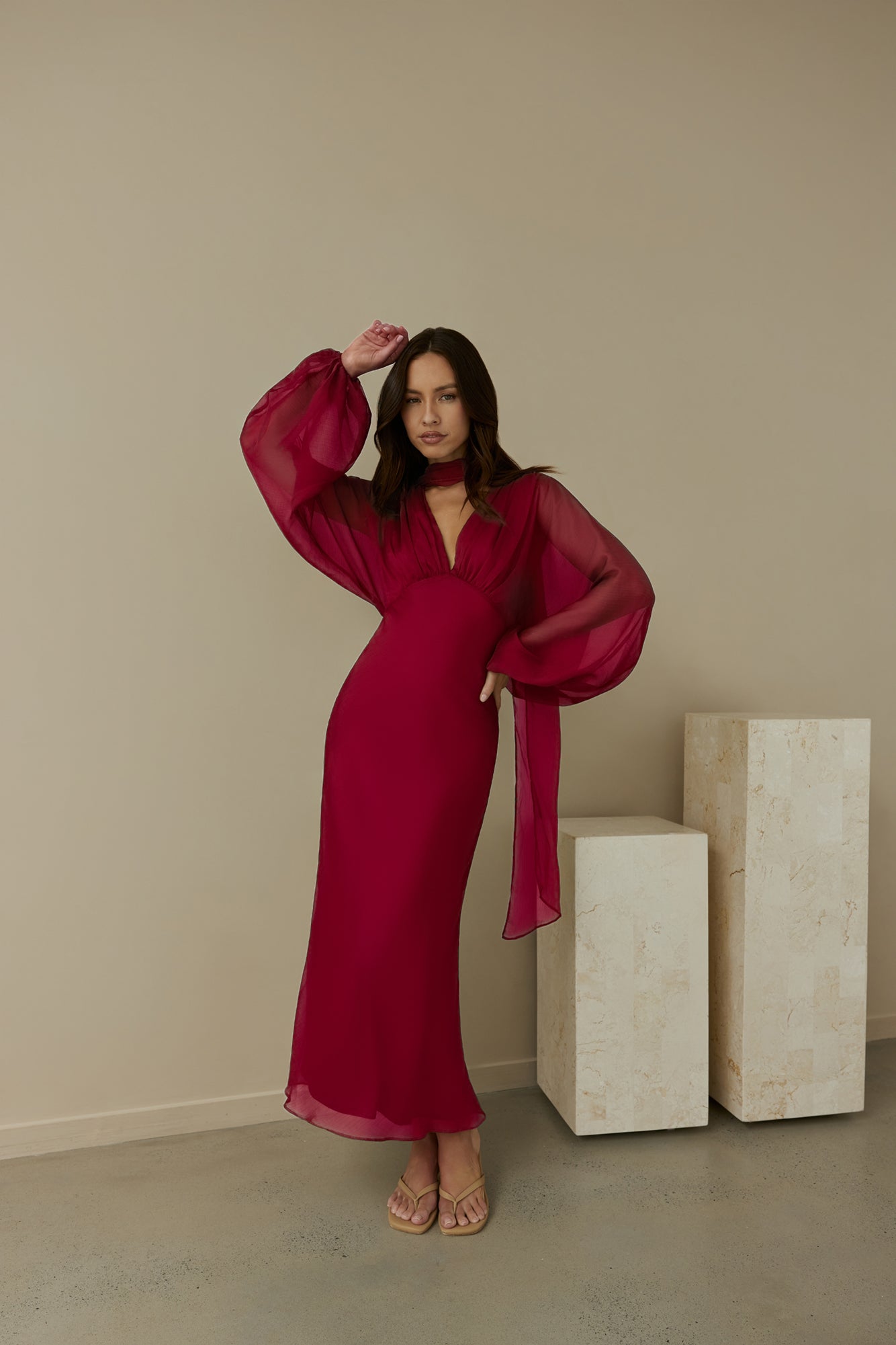 Our Nostalgia Long Sleeve Maxi Dress Burgundy Size XS Our Nostalgia Long Sleeve Maxi Dress Burgundy Size XS