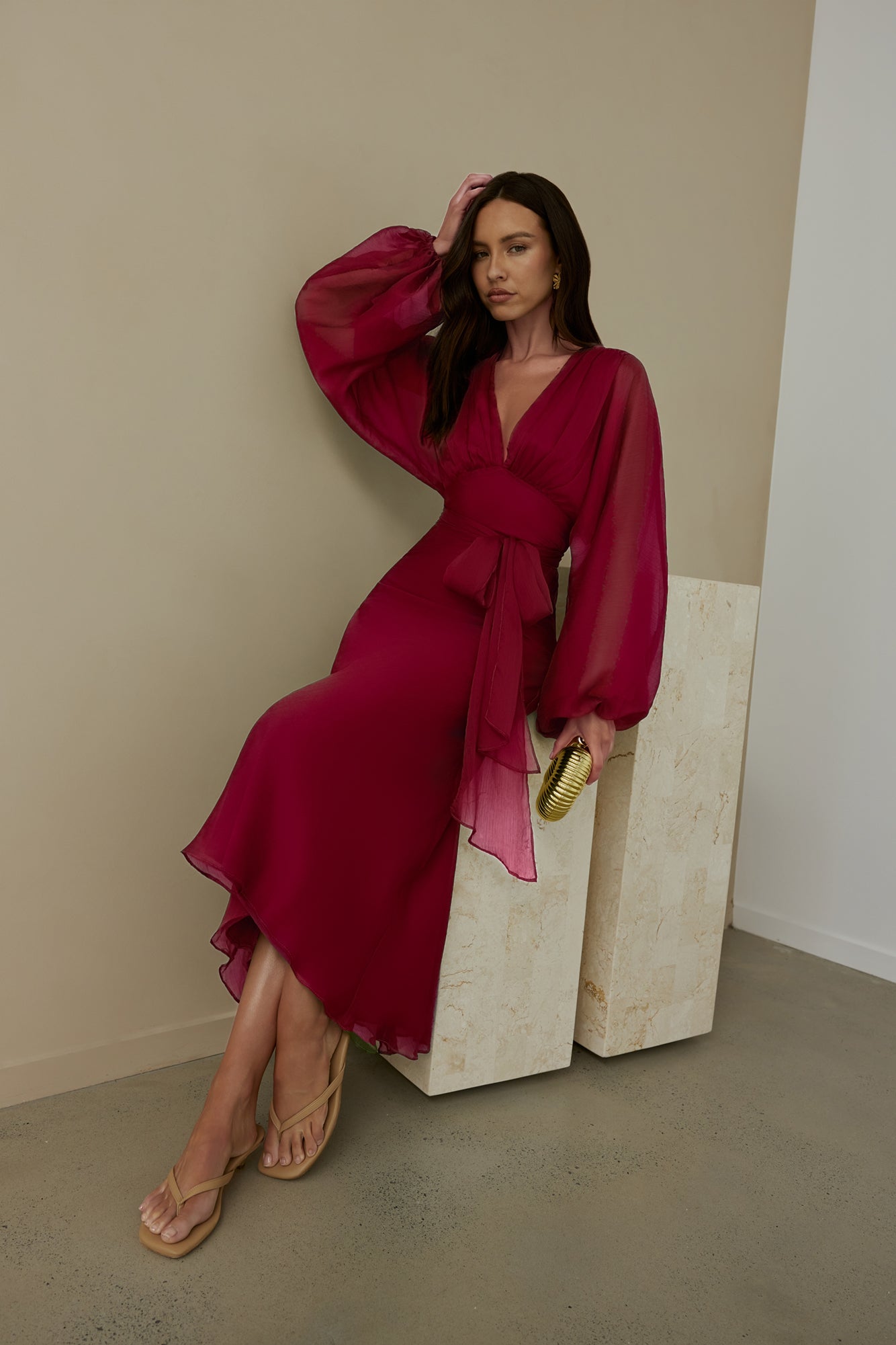 Our Nostalgia Long Sleeve Maxi Dress Burgundy