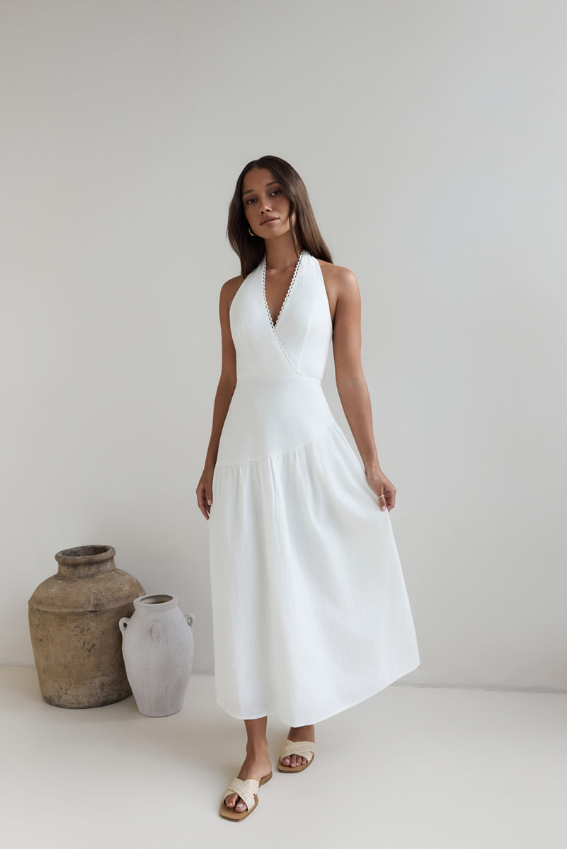 Angel Halter Maxi Dress in White Lurex
