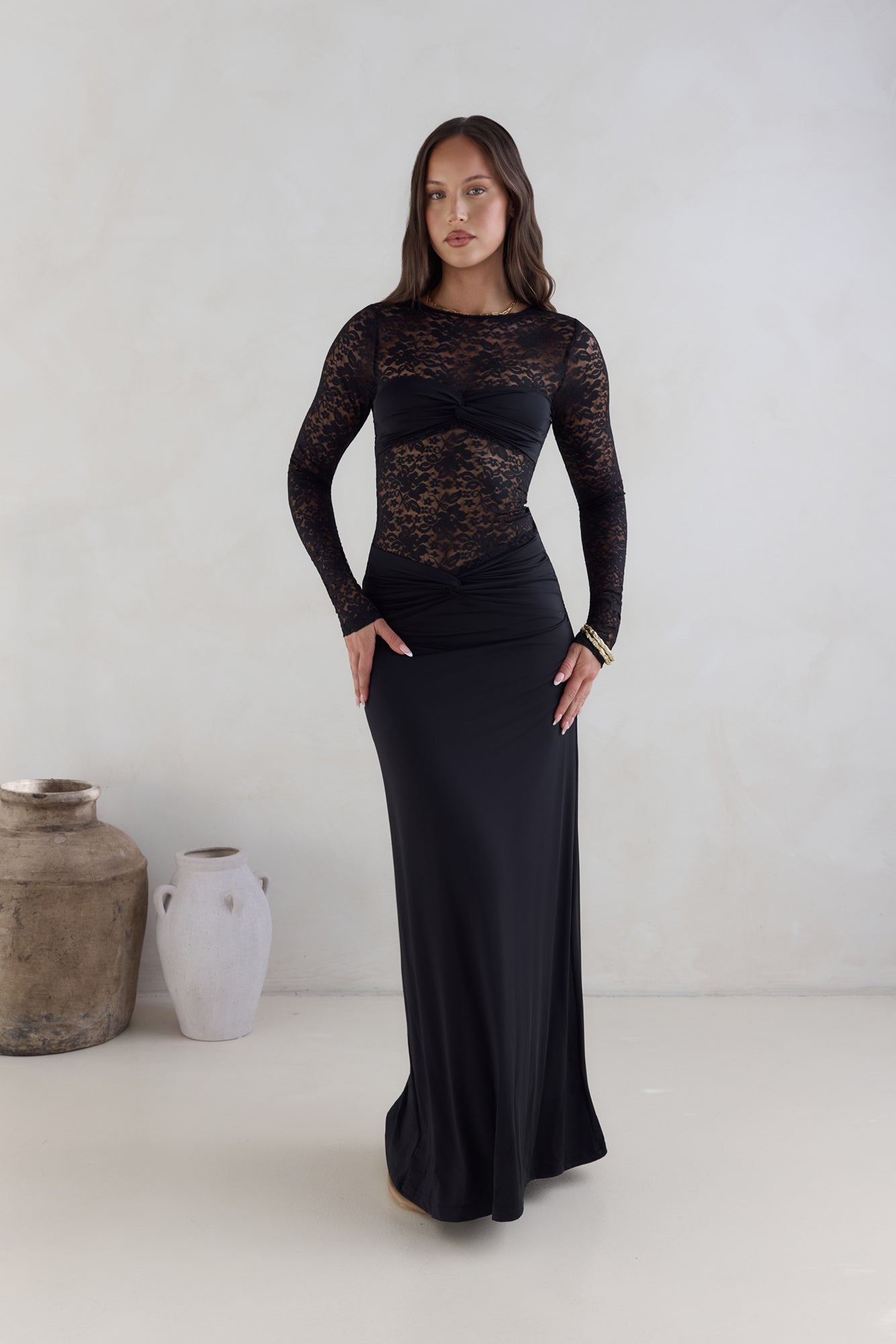 Larna Sleeved Maxi Dress Black Size XL