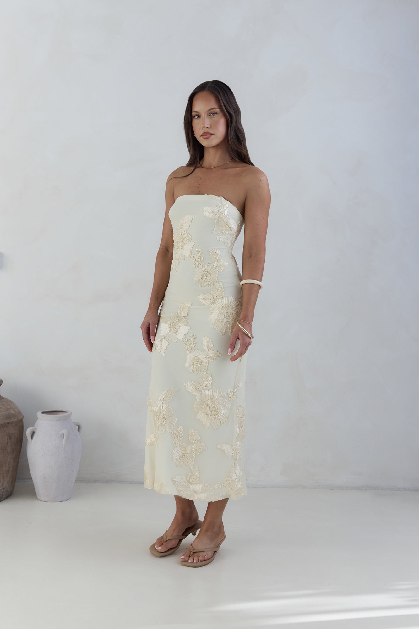 Golden Voyage Strapless Midi Dress Yellow | Fortunate One