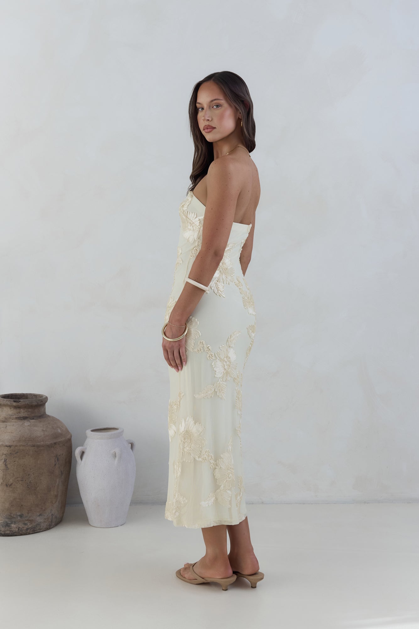 Golden Voyage Strapless Midi Dress Yellow | Fortunate One Golden Voyage Strapless Midi Dress Yellow | Fortunate One